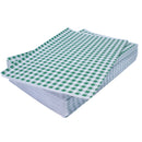 Stack of green gingham sheets on top of one another.