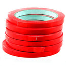 Stack of 6 red bag sealing tapes on rolls.