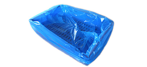 Blue carton liner in a tray.
