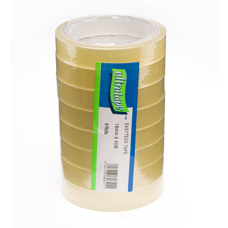 Clear 40m pack of 8 easytear tape tower by Ultratape.