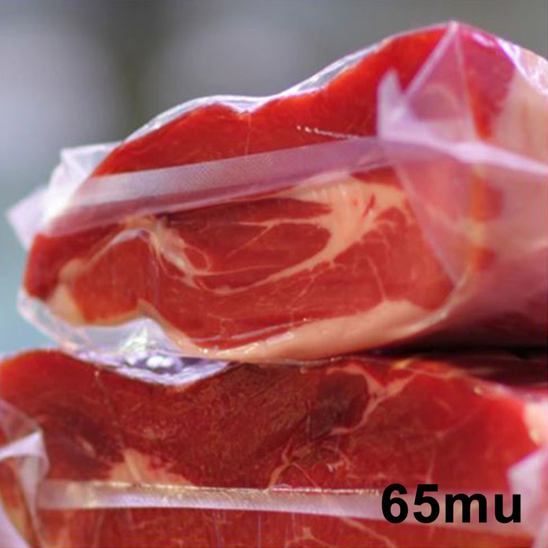 Vacuum packed meat with 65mu description.