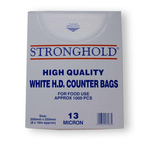 Stronghold high quality white HD counter bags in box.