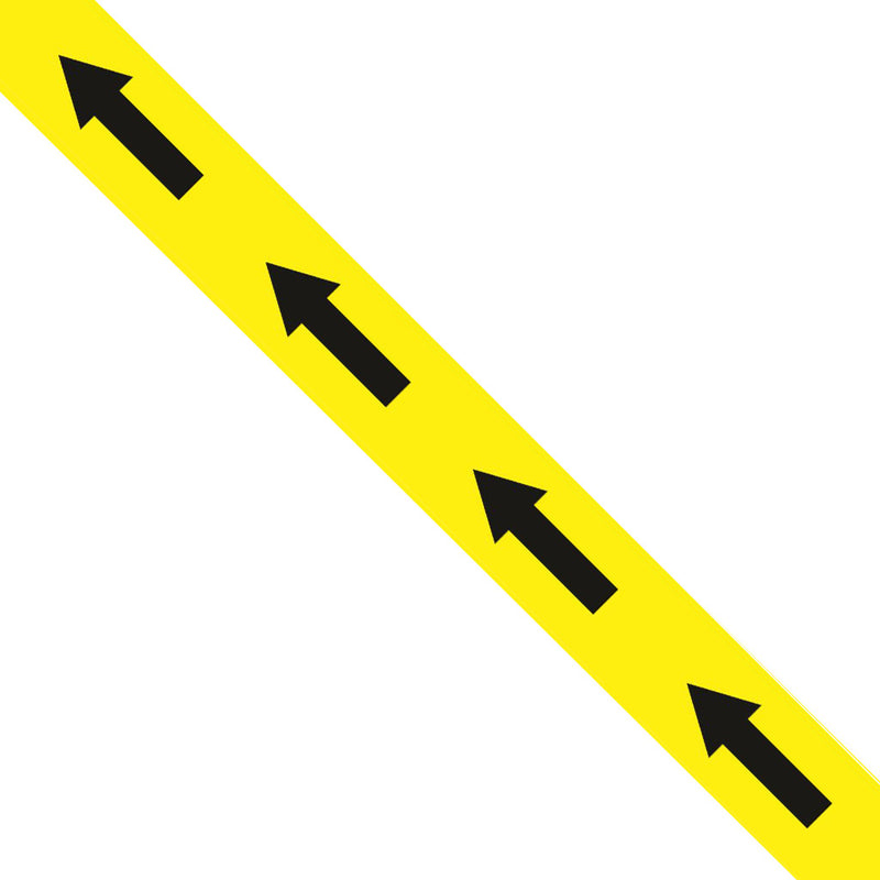 Black/yellow 33m tape with arrows unravelled.