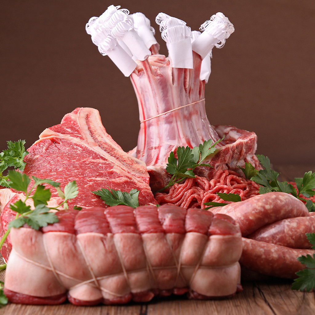 Cutlet frills on a rack of meat. 